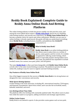 Reddy Book Explained- Complete Guide to Reddy Anna Online Book And Betting Platform