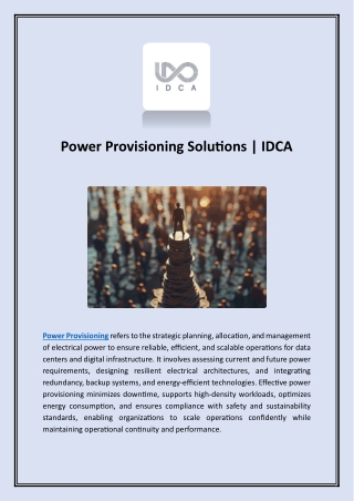 Power Provisioning Solutions IDCA