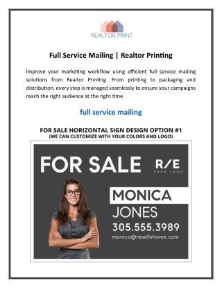 Full Service Mailing  Realtor Printing
