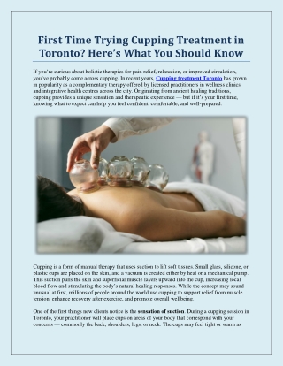 First Time Trying Cupping Treatment in Toronto? Here’s What You Should Know