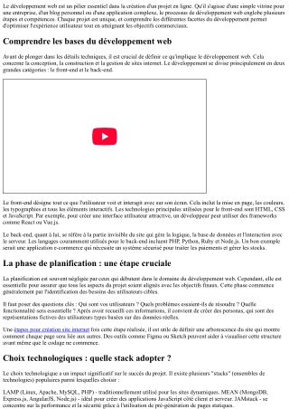 En quoi consiste le développement web lors de la création d'un projet en ligne ?