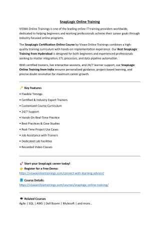 SnapLogic Professional Certification & Training From India