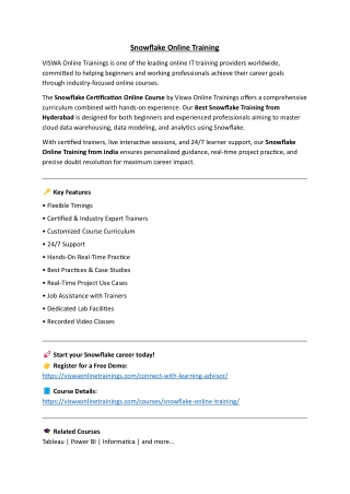 Snowflake Online Training By VISWA Online Trainings From Hyderabad India