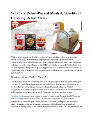 Premium Retort Meals Manufacturer in India