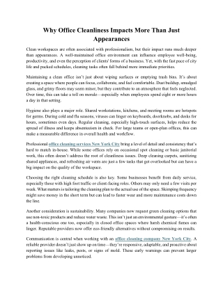 Why Office Cleanliness Impacts More Than Just Appearances