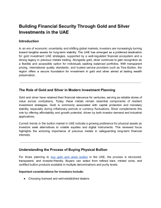 Building Financial Security Through Gold and Silver Investments in the UAE