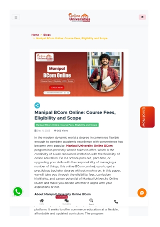 Manipal BCom Online: Course Fees, Eligibility and Scope