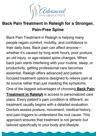 Back Pain Treatment in Raleigh for Better Spine Health