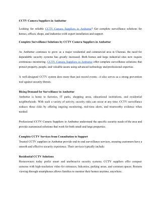 Complete Surveillance Solutions by CCTV Camera Suppliers in Ambattur