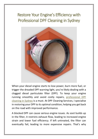 Restore Your Engine’s Efficiency with Professional DPF Cleaning in Sydney