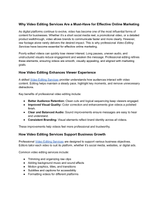Why Video Editing Services Are a Must-Have for Effective Online Marketing