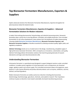 Bioreactor Fermenters Manufacturers, Exporters & Suppliers | Adichem