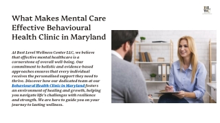 What Makes Mental Care Effective Behavioral Health Clinic in Maryland