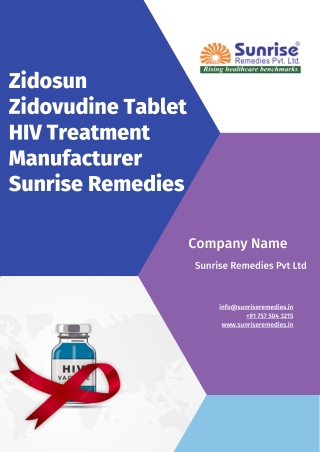 Zidosun Zidovudine Tablet HIV Treatment Manufacturer Sunrise Remedies
