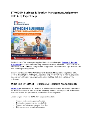 BTM6DSM Business & Tourism Management Assignment Help AU | Expert Help
