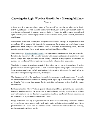 Choosing the Right Wooden Mandir for a Meaningful Home Space