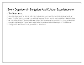 Event Organizers in Bangalore Adding Cultural Experiences to Conferences