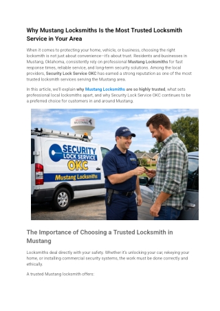 Why Mustang Locksmiths Is the Most Trusted Locksmith Service in Your Area