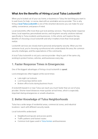 What Are the Benefits of Hiring a Local Tulsa Locksmith?