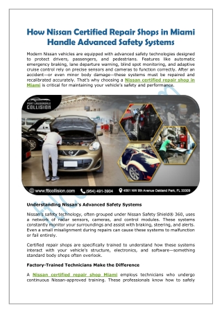 How Nissan Certified Repair Shops in Miami Handle Advanced Safety Systems