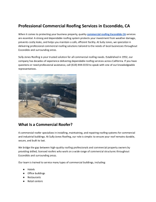 Professional Commercial Roofing Services in Escondido, CA