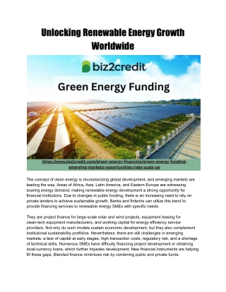 Unlocking Renewable Energy Growth Worldwide