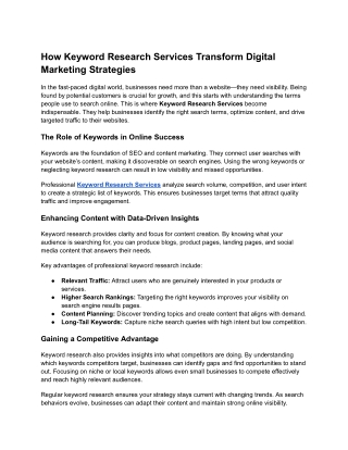 How Keyword Research Services Transform Digital Marketing Strategies