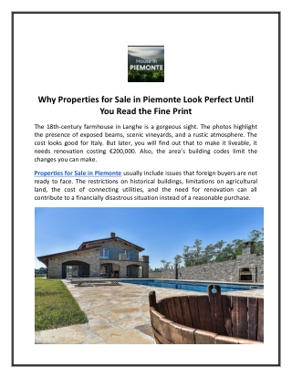 Why Properties for Sale in Piemonte Look Perfect Until You Read the Fine Print