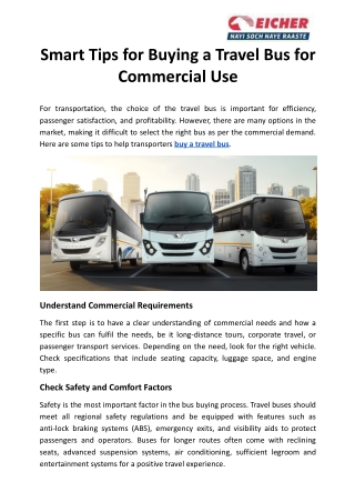 Smart Tips for Buying a Travel Bus for Commercial Use