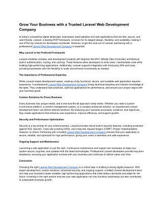 Grow Your Business with a Trusted Laravel Web Development Company