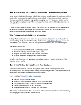 How Article Writing Services Help Businesses Thrive in the Digital Age