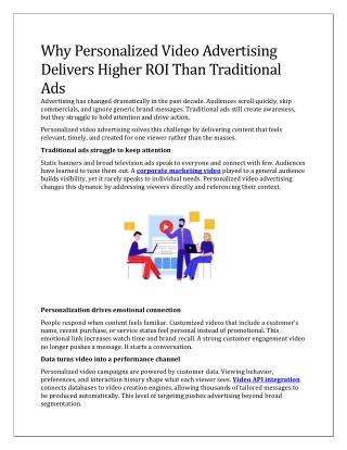 Why Personalized Video Advertising Delivers Higher ROI Than Traditional Ads
