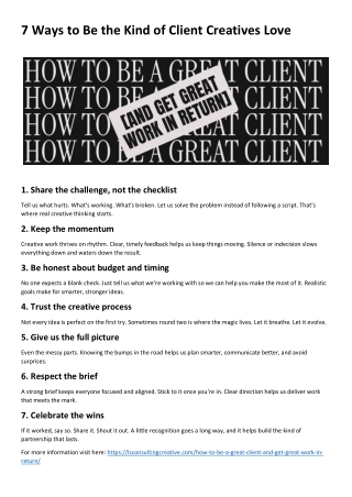 7 Ways to Be the Kind of Client Creatives Love