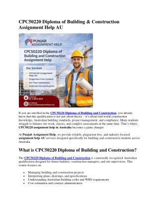CPC50220 Diploma of Building & Construction Assignment Help AU