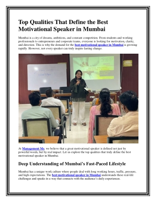 Top Qualities That Define the Best Motivational Speaker in Mumbai