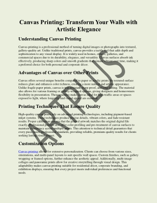 Canvas Printing Transform Your Walls with Artistic Elegance