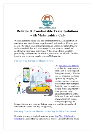 One Way Cab Service Mumbai | Intercity & Outstation Cabs