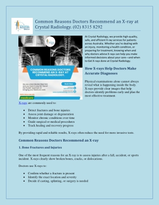 Common Reasons Doctors Recommend an X-ray at Crystal Radiology. (02) 8315 8292