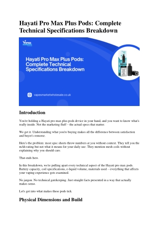 Hayati Pro Max Plus Pods  Complete Technical Specifications Breakdown