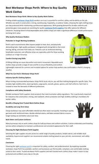 Best Workwear Shops Perth: Where to Buy Quality Work Clothes
