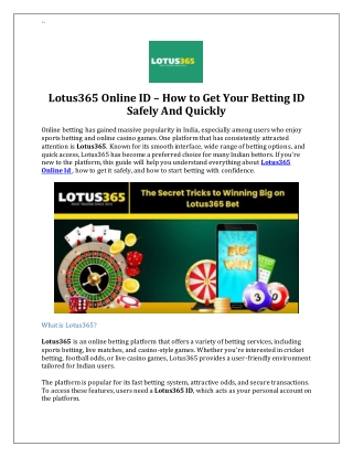 Lotus365 Online ID – How to Get Your Betting ID Safely And Quickly