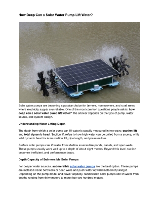 How Deep Can a Solar Water Pump Lift Water_