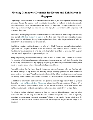 Meeting Manpower Demands for Events and Exhibitions in Singapore