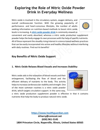 Exploring the Role of Nitric Oxide Powder Drink in Everyday Wellness