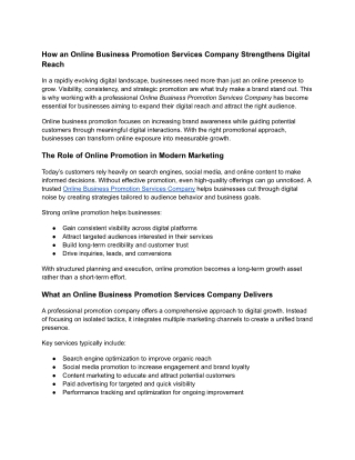 How an Online Business Promotion Services Company Strengthens Digital Reach