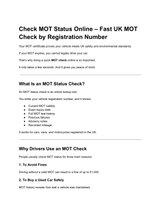 Check MOT Status Online – Fast UK MOT Check by Registration Number
