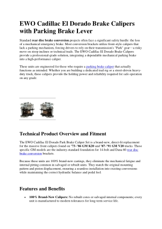 EWO Cadillac El Dorado Brake Calipers wwith Parking Brake Lever
