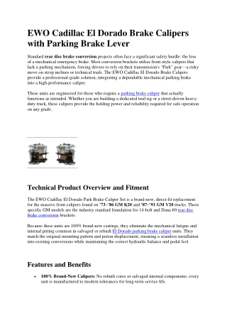 EWO Cadillac El Dorado Brake Calipers with Parking Brake Lever