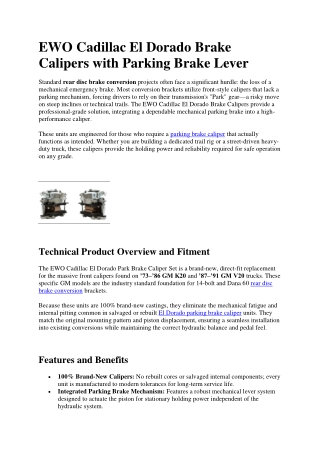 EWO Cadillac El Dorado Brake Calipers with Parking Brake Lever