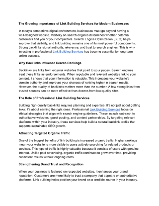The Growing Importance of Link Building Services for Modern Businesses